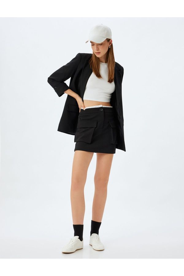 Koton Koton Crepe Scuba Fabric Double Waist Detailed Mini Skirt with Cargo Pocket