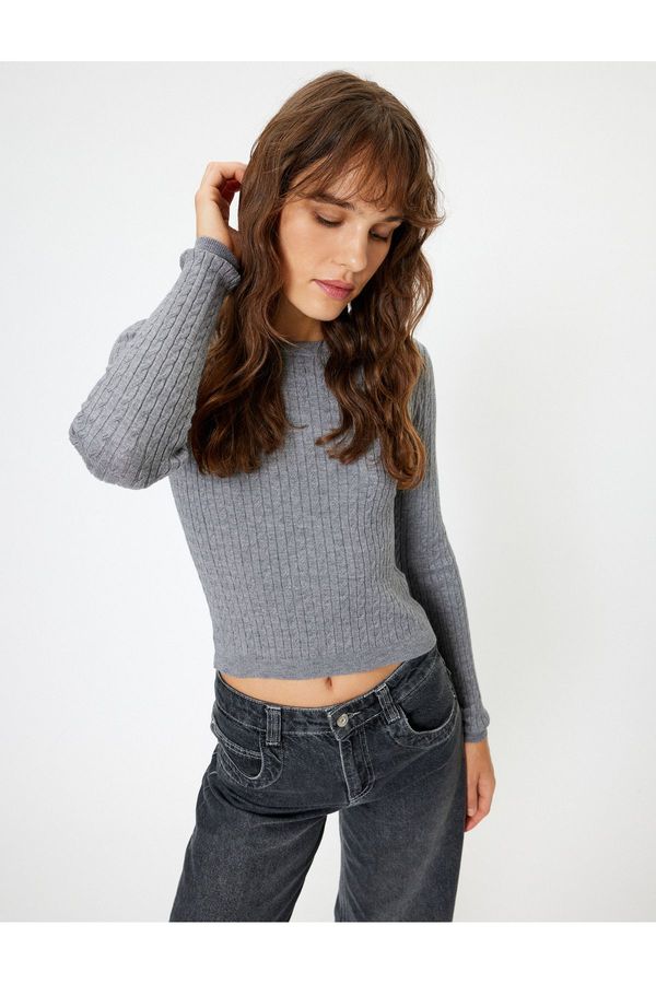 Koton Koton Crew Neck Long Sleeve Hair Knit Patterned Knitwear Sweater