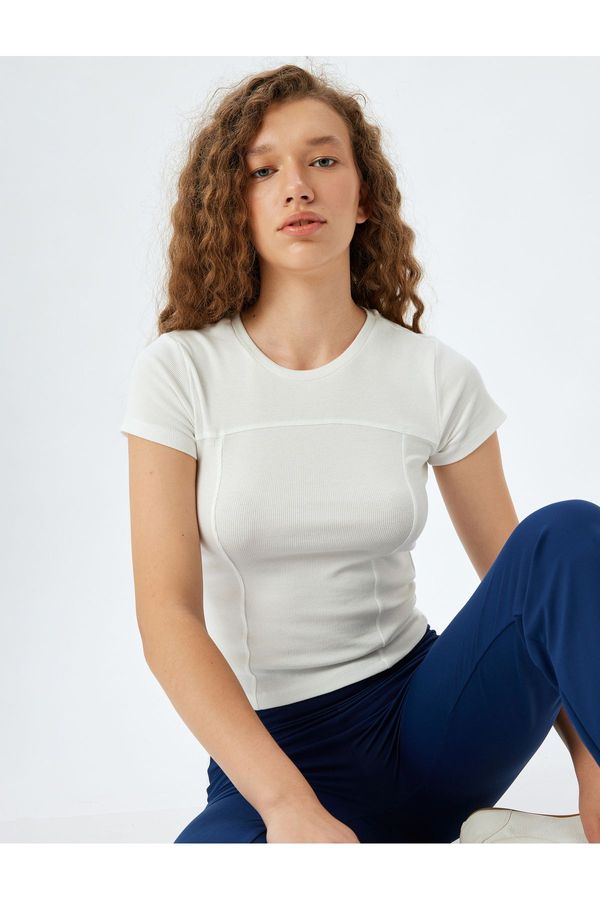 Koton Koton Crew Neck Ribbed Modal Stitch Detailed Slim Fit T-Shirt