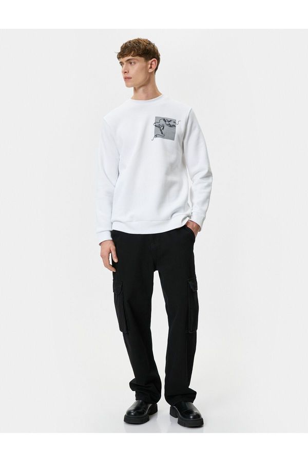 Koton Koton Crew Neck Sweatshirt Abstract Printed Long Sleeve Ribbed