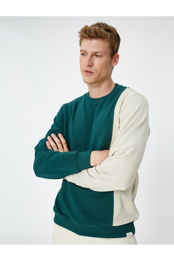 Koton Koton Crew Neck Sweatshirt Color Block Label Printed Long Sleeve