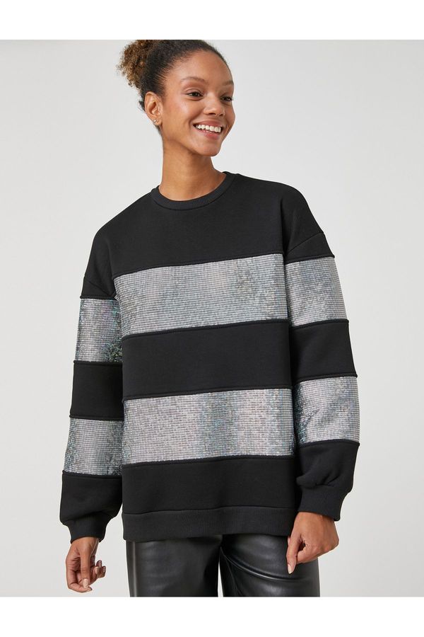 Koton Koton Crew Neck Sweatshirt Hologram Look Sparkling Long Sleeve Fleece Inner