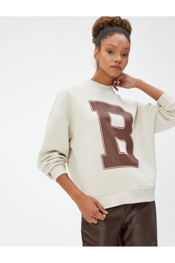 Koton Koton Crew Neck Sweatshirt Letter Printed Long Sleeve Ribbed