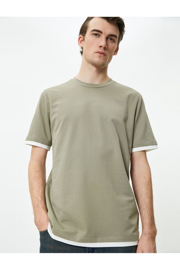 Koton Koton Crew Neck T-Shirt Fabric Detailed Short Sleeve Cotton