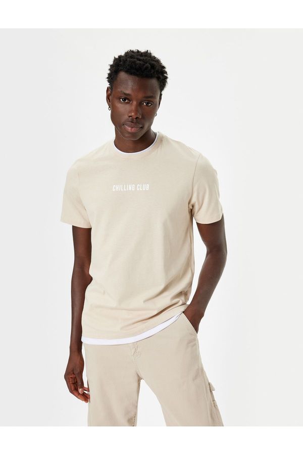 Koton Koton Crew Neck T-Shirt Slogan Printed Short Sleeve Piping Cotton