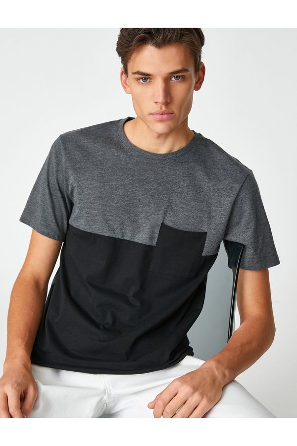Koton Koton Crew Neck T-shirt with Pocket Detail, Color Block Short Sleeve Cotton.