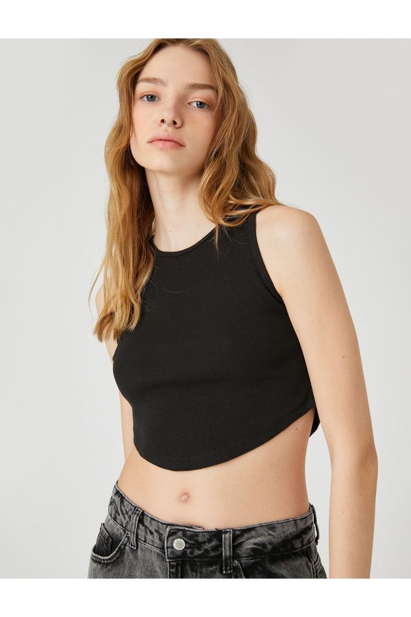 Koton Koton Crop Athlete Crew Neck Ribbed Asymmetrical Cut