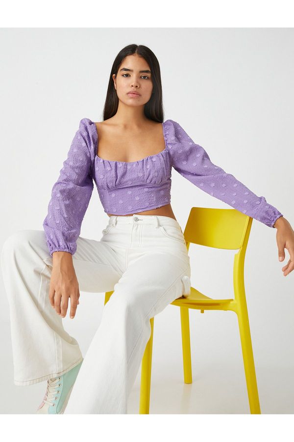 Koton Koton Crop Blouse Balloon Sleeve Textured