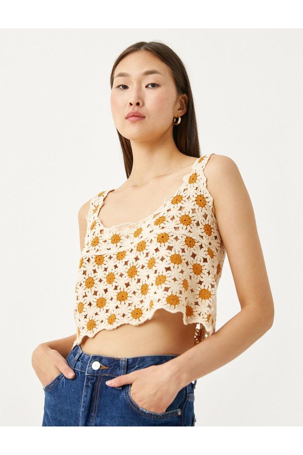 Koton Koton Crop Bustier Crochet Square Neck