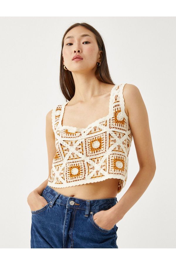 Koton Koton Crop Bustier Crochet Square Neck