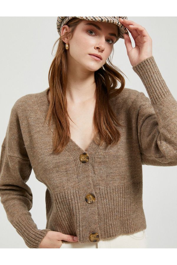 Koton Koton Crop Cardigan Buttoned V-Neck