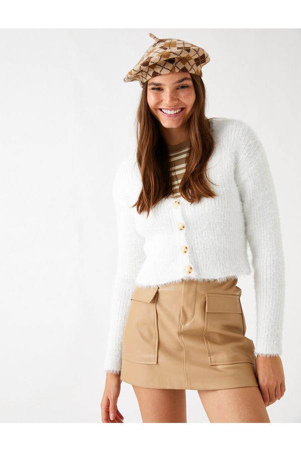 Koton Koton Crop Cardigan V-Neck Long Sleeve