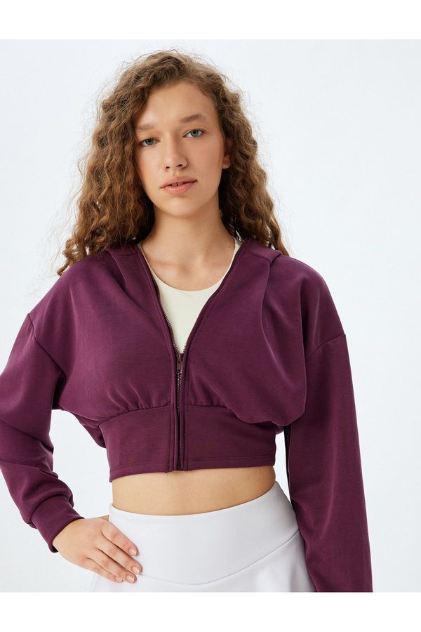Koton Koton Crop Hooded Sweatshirt Zip Thick Modal Fabric Comfortable Fit