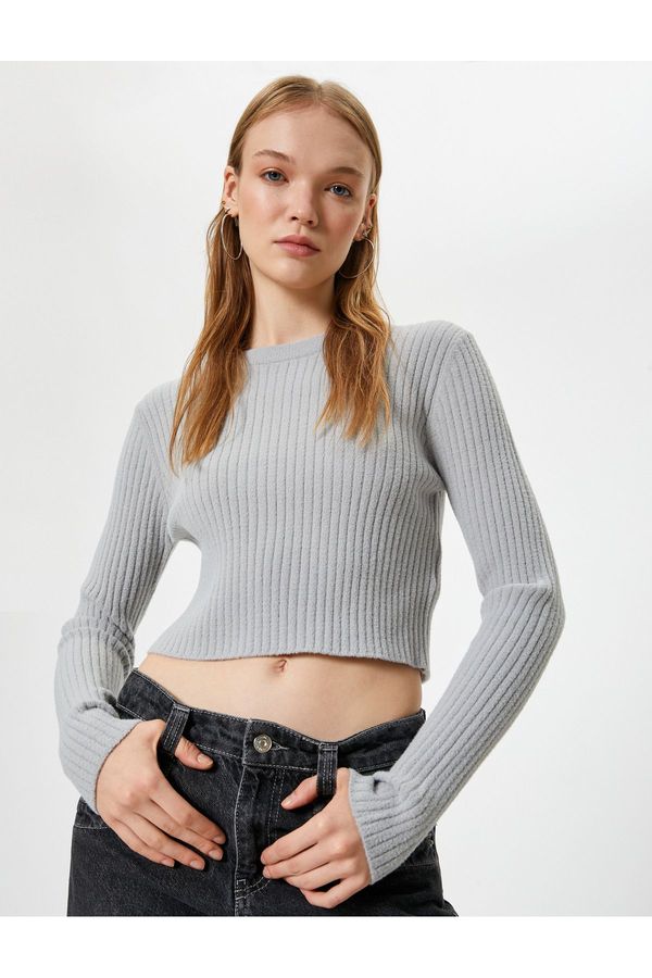 Koton Koton Crop Knitwear Sweater Crew Neck Slim Fit Long Sleeve