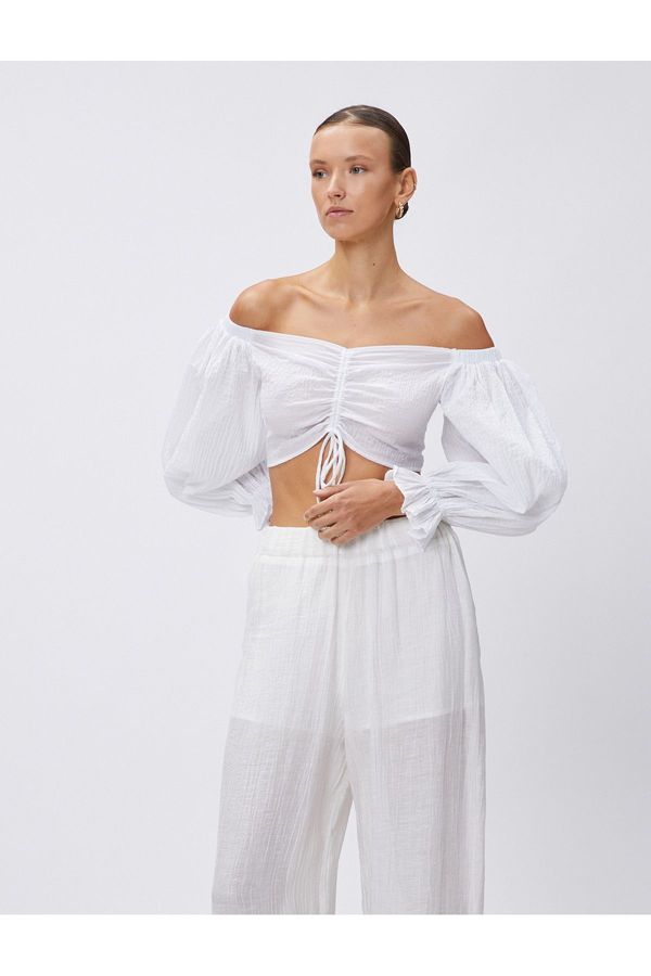 Koton Koton Crop Off Shoulder Blouse Balloon Sleeve