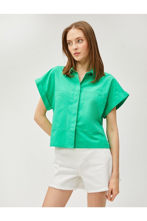 Koton Koton Crop Oversize Poplin Shirt Short Sleeve Cotton
