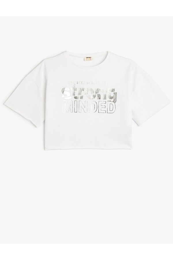 Koton Koton Crop Oversize T-Shirt Printed Short Sleeve Crew Neck Cotton