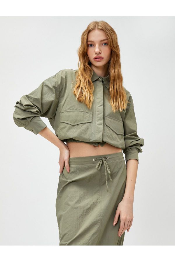 Koton Koton Crop Shirt Long Sleeve Pocket Detailed Buttoned Elastic Waist