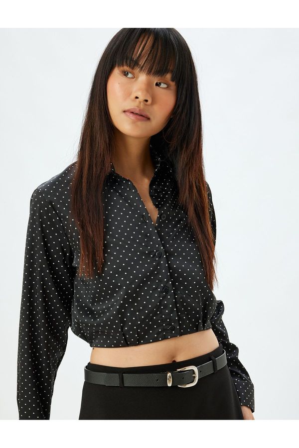 Koton Koton Crop Shirt Long Sleeve Polka Dot Buttoned Classic Collar Slim Fit Elastic Waist