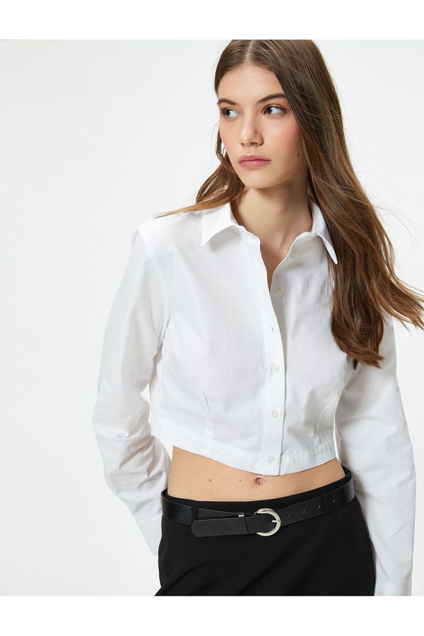 Koton Koton Crop Shirt Long Sleeve Slim Fit Classic Collar Cotton