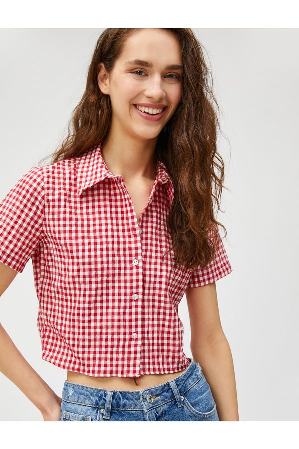 Koton Koton Crop Shirt Plaid Short Sleeves With Buttons