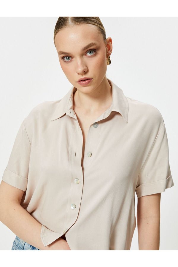 Koton Koton Crop Shirt Short Sleeve Classic Collar Buttoned Viscose