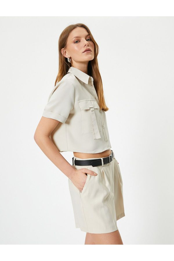 Koton Koton Crop Shirt with Cargo Pocket Short Sleeve Buttoned Modal Blend