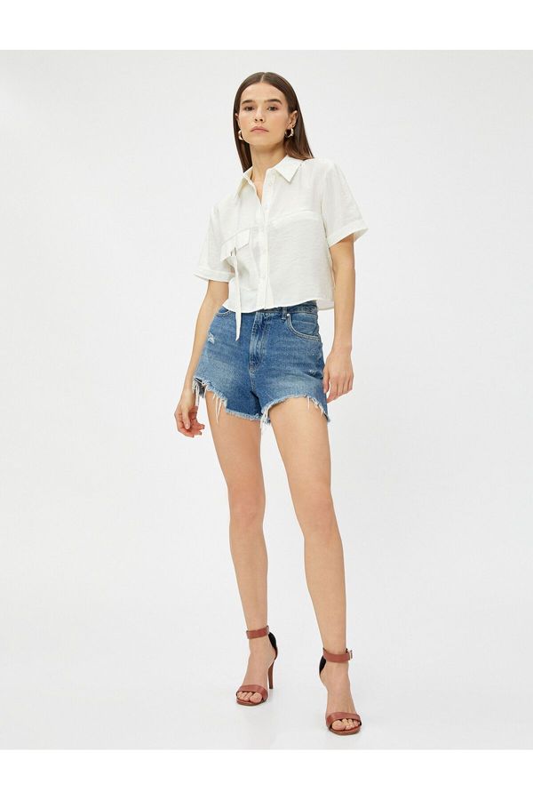 Koton Koton Crop Shirt with Pocket Modal Blend