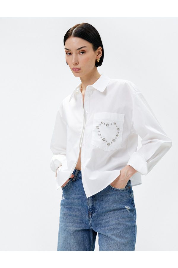 Koton Koton Crop Shirt with Staple Detailed Pockets Cotton