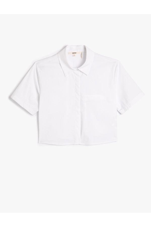 Koton Koton Crop Short Sleeve Shirt with Buttons Pocket Detailed