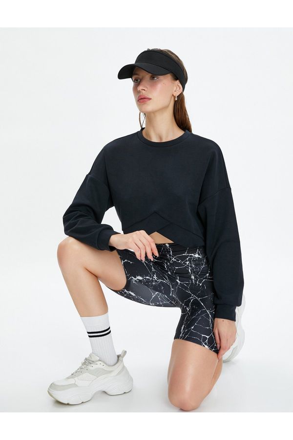 Koton Koton Crop Sports Sweatshirt Asymmetric Cut Modal Fabric Soft Touch Textured