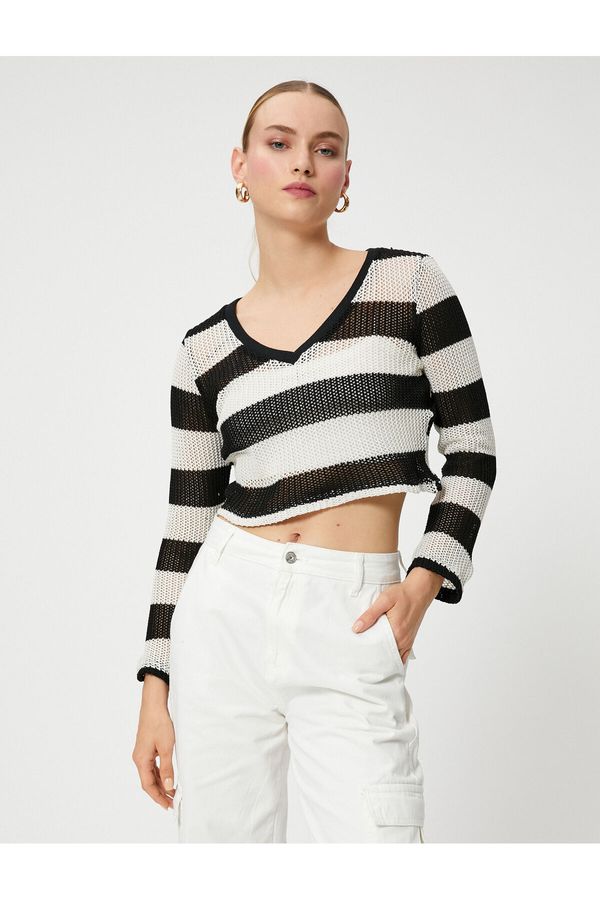 Koton Koton Crop Sweater V-Neck Long Sleeve