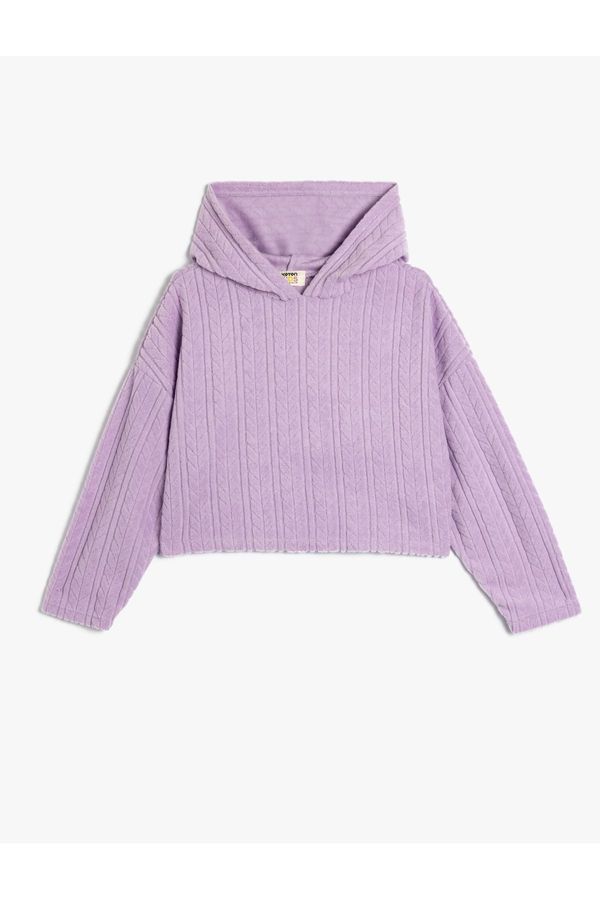 Koton Koton Crop Sweatshirt Hooded Textured Elastic Cuffs