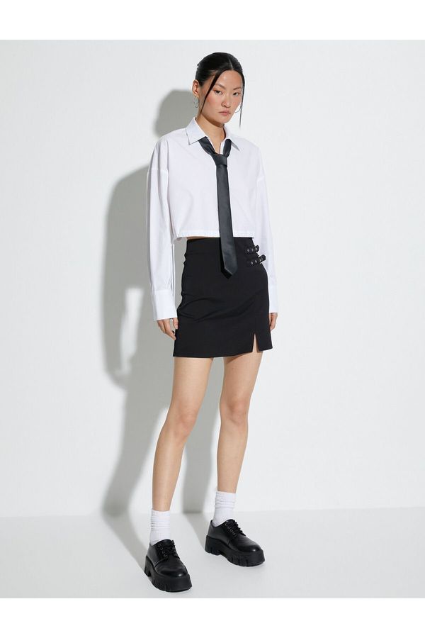 Koton Koton Crop T-Shirt Elastic Waist Long Sleeve Buttoned Cuff Collar Cotton Poplin
