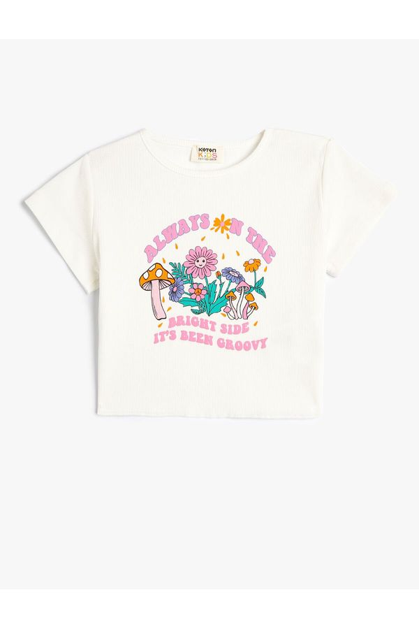 Koton Koton Crop T-Shirt Floral Print Short Sleeve Cotton
