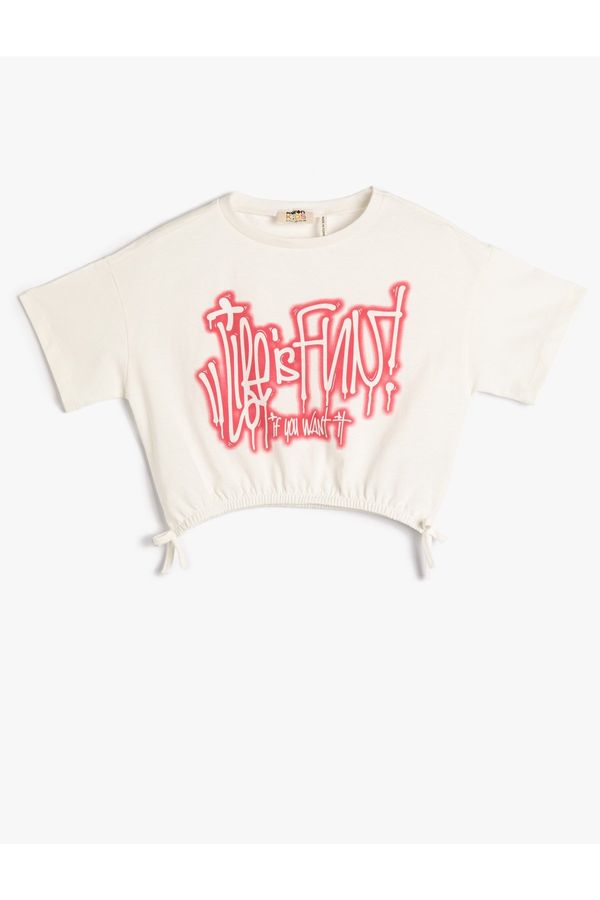 Koton Koton Crop T-Shirt Graffiti Printed Elastic Waist Short Sleeve Cotton