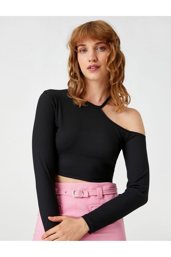 Koton Koton Crop T-Shirt Long Sleeve Window Detailed