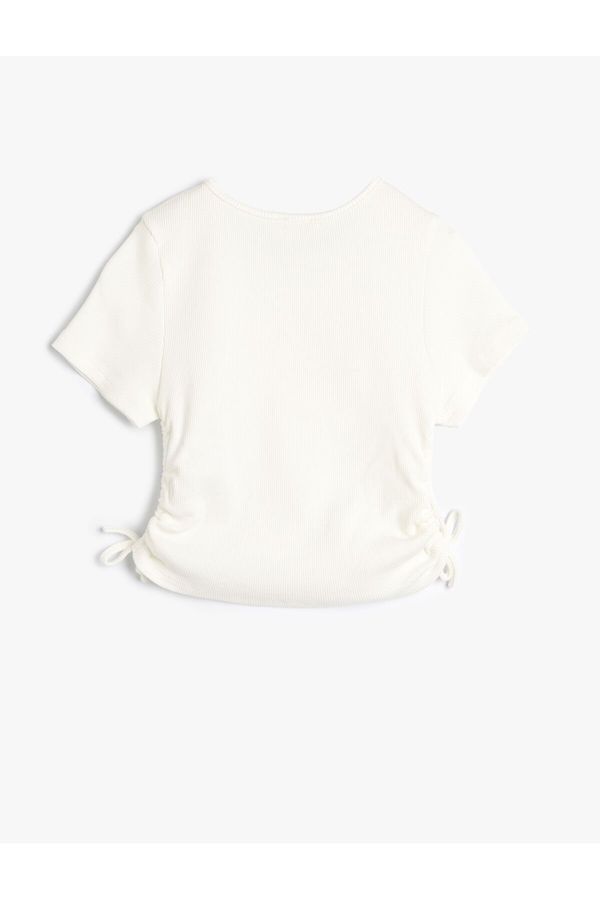 Koton Koton Crop T-Shirt Motto Printed Ribbed Short Sleeve Cotton