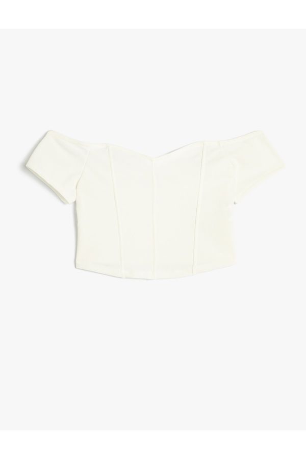 Koton Koton Crop T-Shirt Off-Shoulder Corset Detailed Sweetheart Neck.
