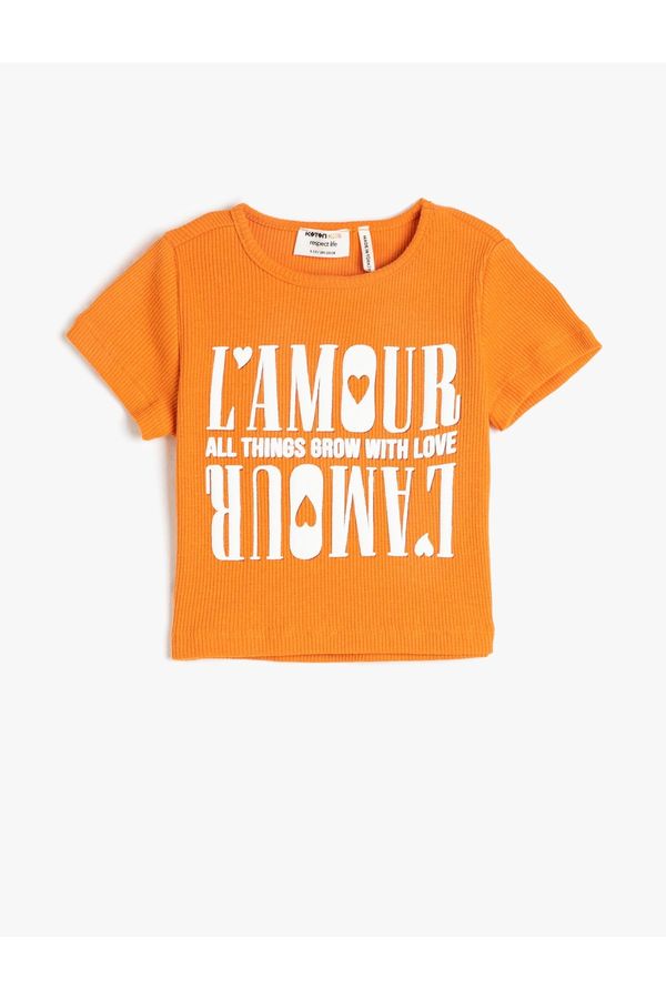 Koton Koton Crop T-Shirt Short Sleeves Printed Crewneck Corduroy