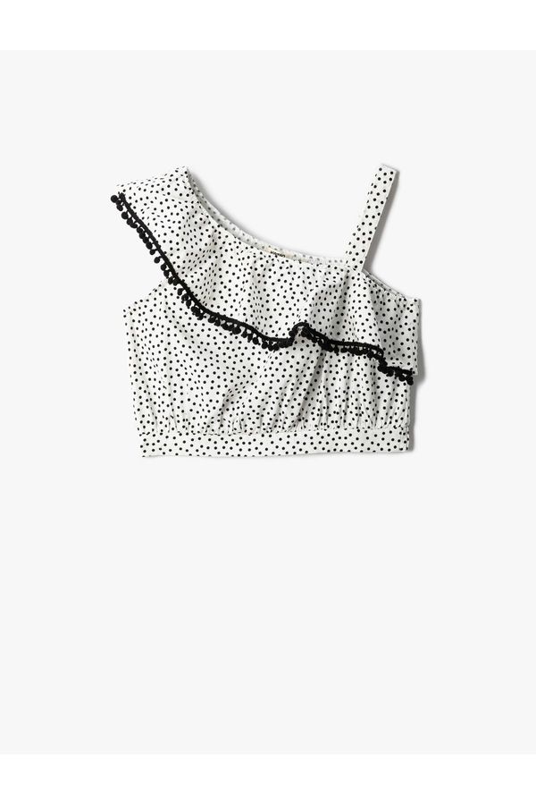 Koton Koton Crop Top One-Shoulder Frilly Sleeveless Polka Dot Cotton