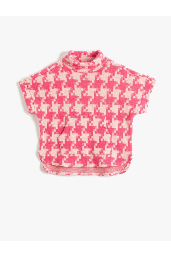 Koton Koton Crowbar Pattern Turtleneck Poncho Sweatshirt with Short Sleeves, Soft Texture.