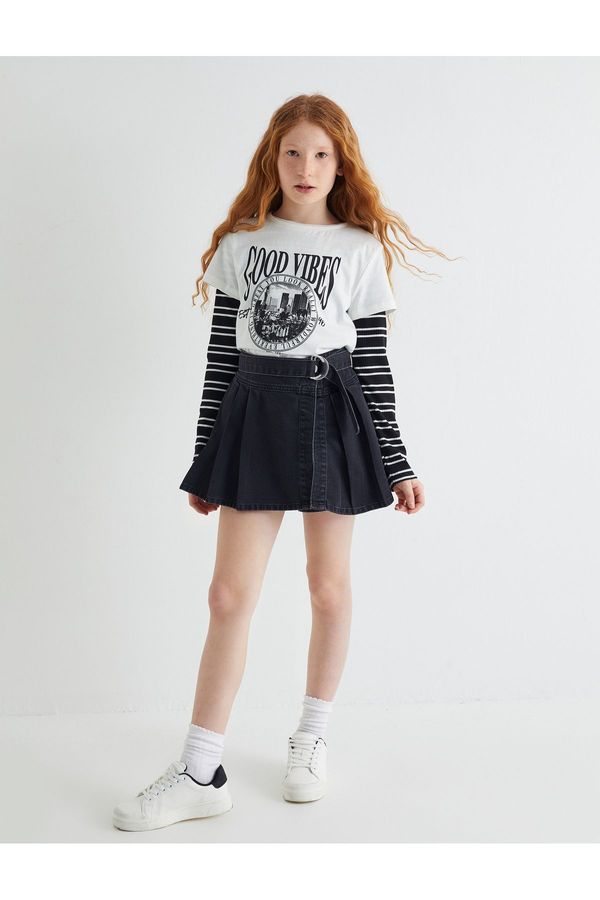 Koton Koton Denim Shorts Skirt Belt Detailed Cotton