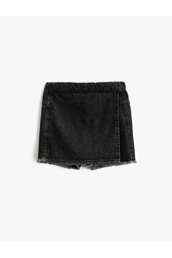 Koton Koton Denim Shorts Skirt Double Breasted with Pockets, Adjustable Elastic Waist.