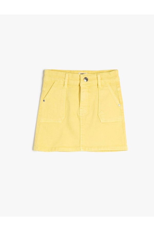 Koton Koton Denim Skirt Mini Size Pocket Cotton Cotton Waist Adjustable Elastic