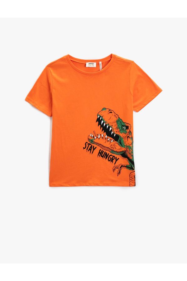 Koton Koton Dinosaur Print T-Shirt Short Sleeved Crew Neck Cotton
