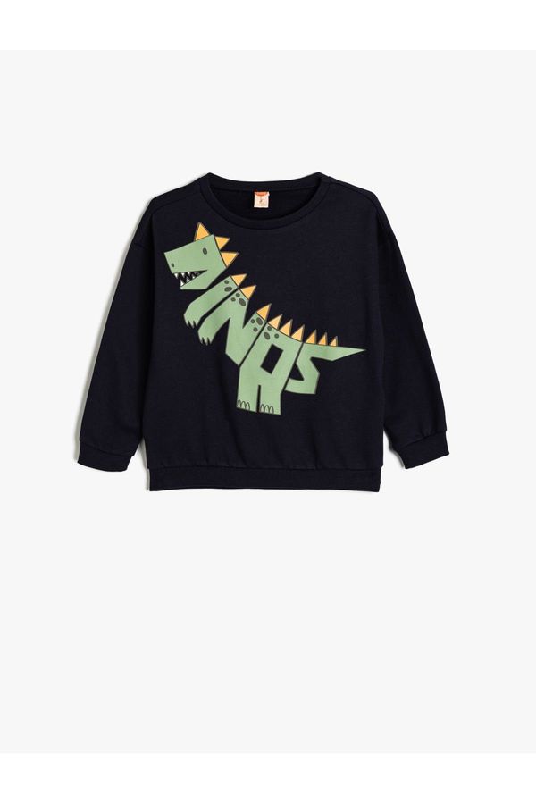 Koton Koton Dinosaur Sweatshirt Long Sleeve Crew Neck Raised Cotton