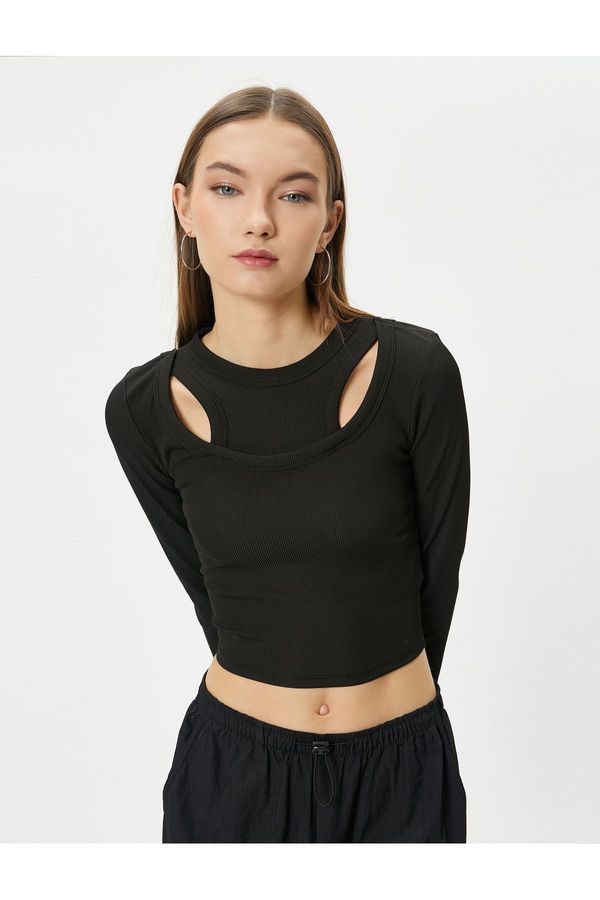 Koton Koton Double Neck Detailed T-Shirt Long Sleeve Ribbed