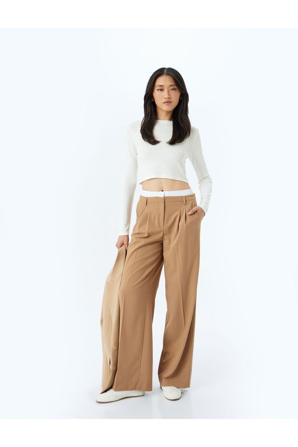 Koton Koton Double Waist Detailed Pleated Fabric Trousers with Pockets
