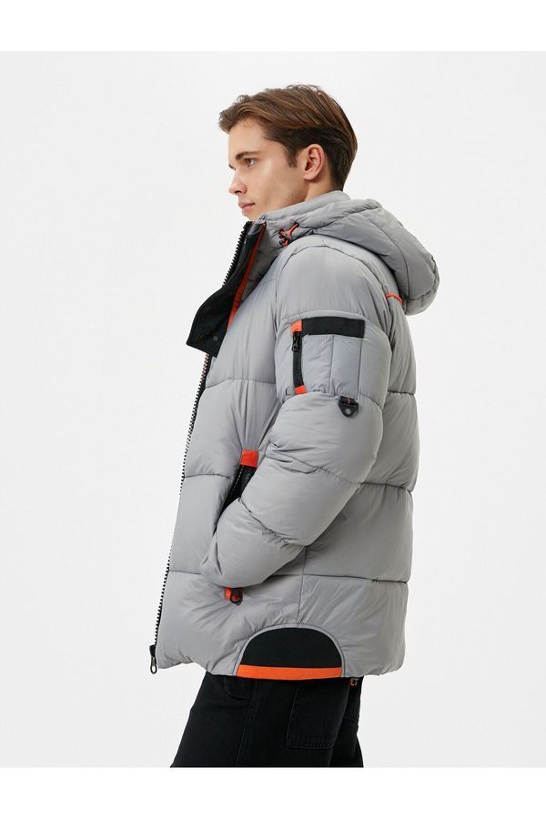 Koton Koton Down Jacket Hooded Zippered Tag Detail Pocket